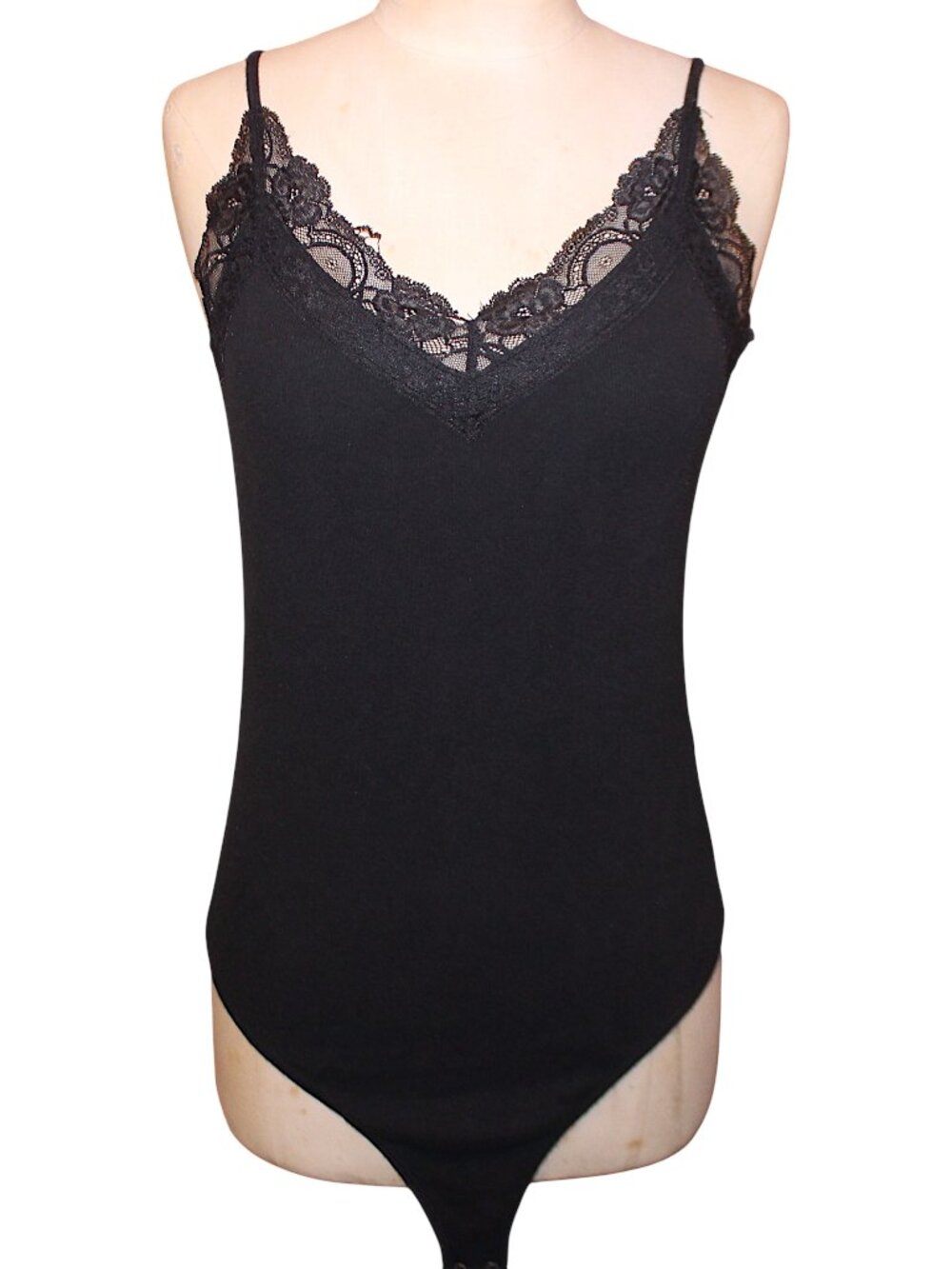 Abercrombie & Fitch Black Lace Trim Cami Bodysuit XL